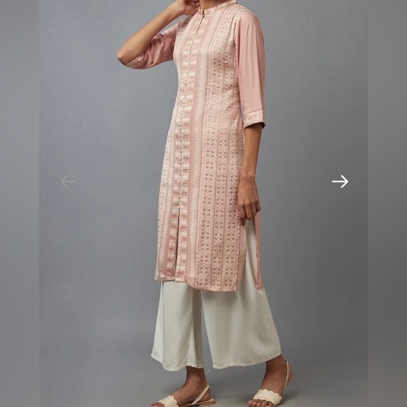 W Light Pink/Peach Dobby Kurta - Picture 5 of 17